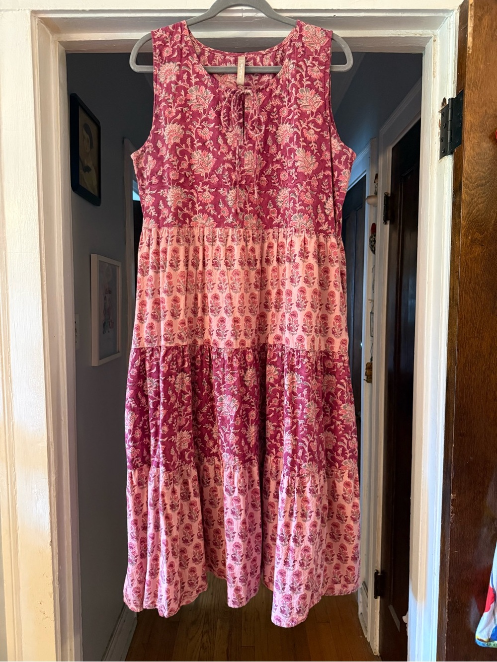 Pink Floral Tiered Sleeveless Sundress, XL